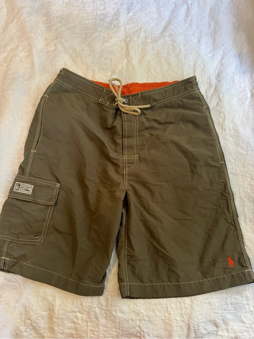 Polo Ralph Lauren Olive Swim Shorts with Orange Accent